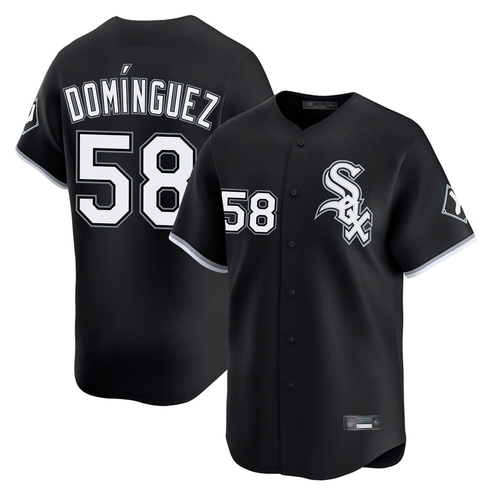 Punc C.White Sox #58 Seranthony Dom¨ªnguez Player Black Limited Home Stitched Jerseys