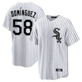 Punc C.White Sox #58 Seranthony Dom¨ªnguez Player White Stripe Home Game Stitched Jerseys