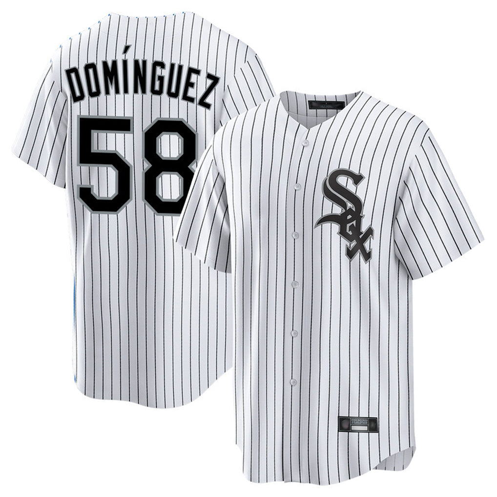 Punc C.White Sox #58 Seranthony Dom¨ªnguez Player White Stripe Home Game Stitched Jerseys