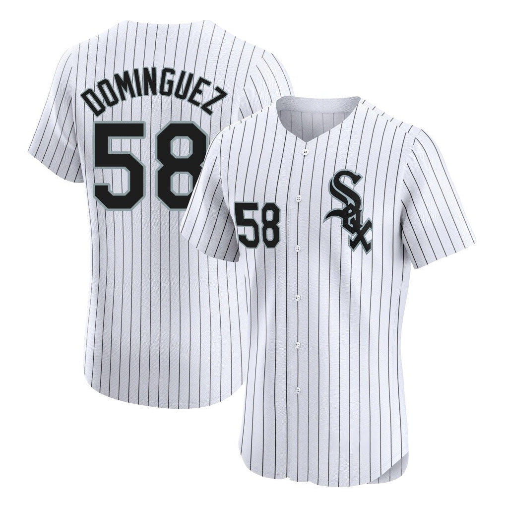 Punc C.White Sox #58 Seranthony Dom¨ªnguez Player White Stripe Limited Elite Home Stitched Jerseys