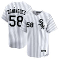 Punc C.White Sox #58 Seranthony Dom¨ªnguez Player White Stripe Limited Home Stitched Jerseys