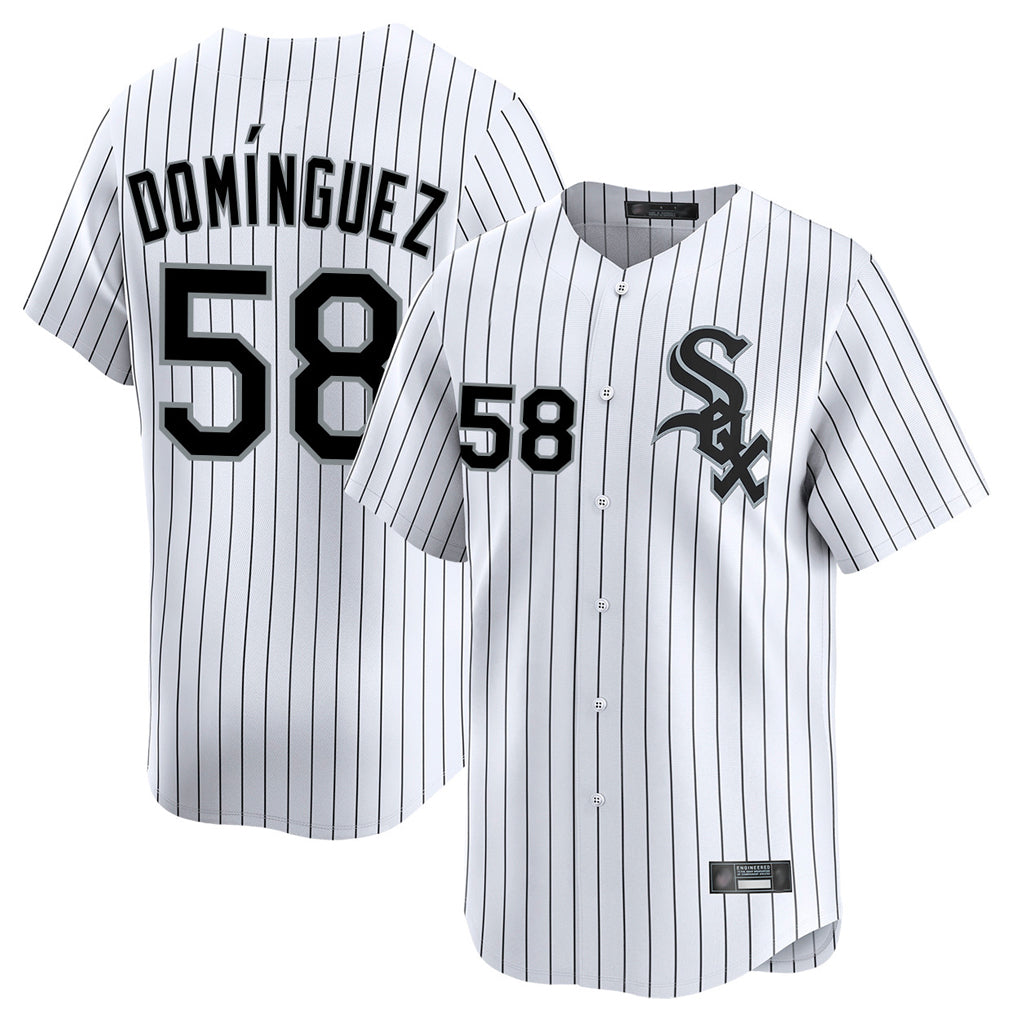 Punc C.White Sox #58 Seranthony Dom¨ªnguez Player White Stripe Limited Home Stitched Jerseys