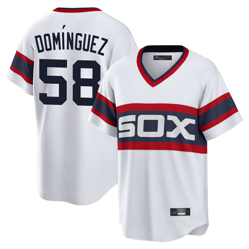 Punc C.White Sox #58 Seranthony Dom¨ªnguez Player White T-shirt Home Game Stitched Jerseys