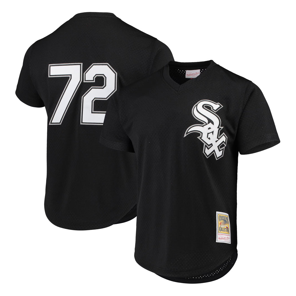 Punc C.White Sox #72 Carlton Fisk Player Black Mitchell & Ness Cooperstown Collection Mesh Game Stitched Jerseys