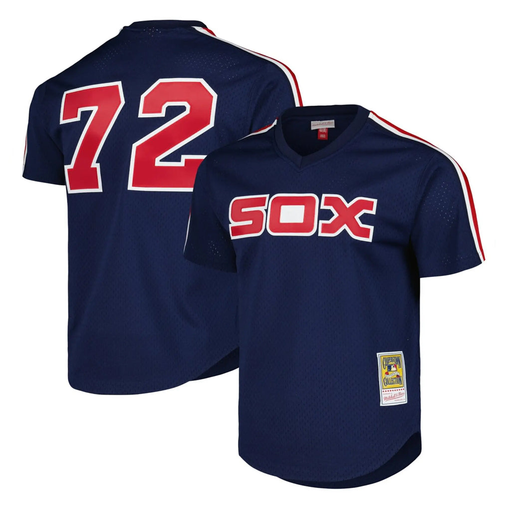 Punc C.White Sox #72 Carlton Fisk Player Navy Mitchell & Ness Cooperstown Collection Mesh Game Stitched Jerseys