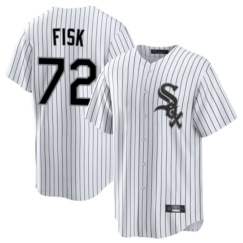 Punc C.White Sox #72 Carlton Fisk Player White Stripe Home Game Stitched Jerseys