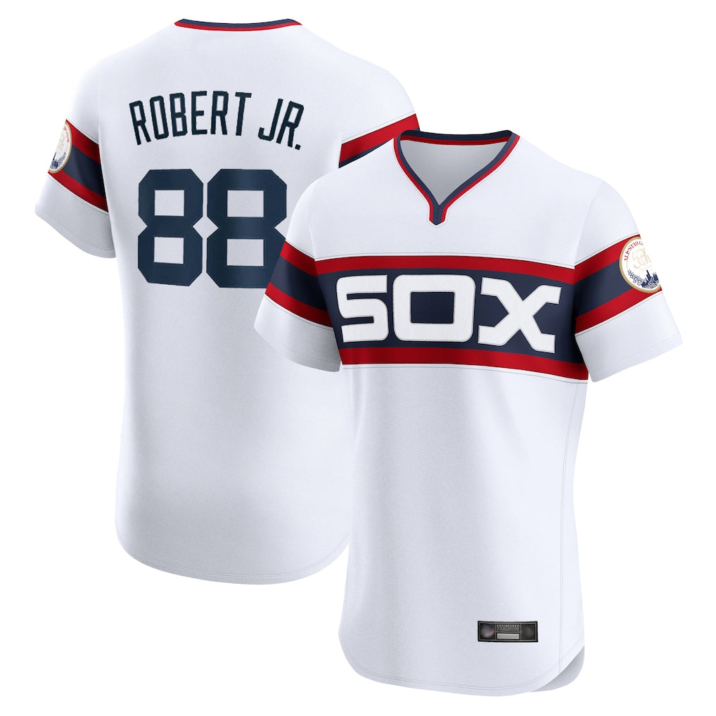 Punc C.White Sox #88 Luis Robert Jr Player White T-shirt Limited Elite Home Stitched Jerseys