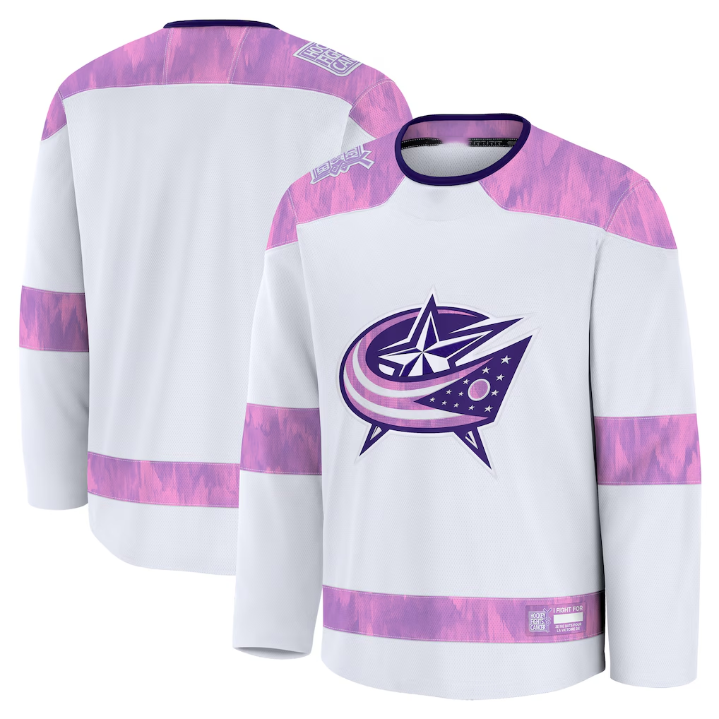Punc CB.Jackets White 2024 Hockey Fights Cancer Practice Jersey