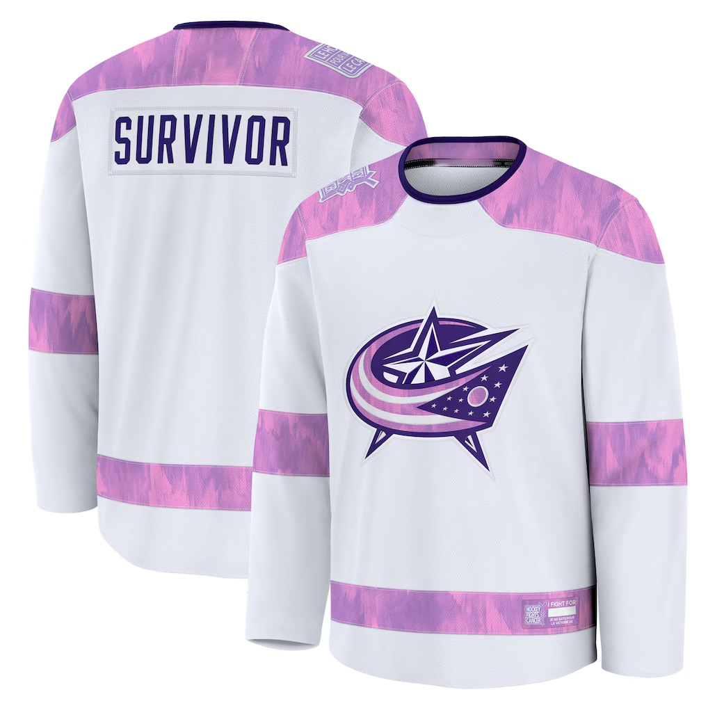 Punc CB.Jackets White Hockey Fights Cancer Survivor Practice Jersey