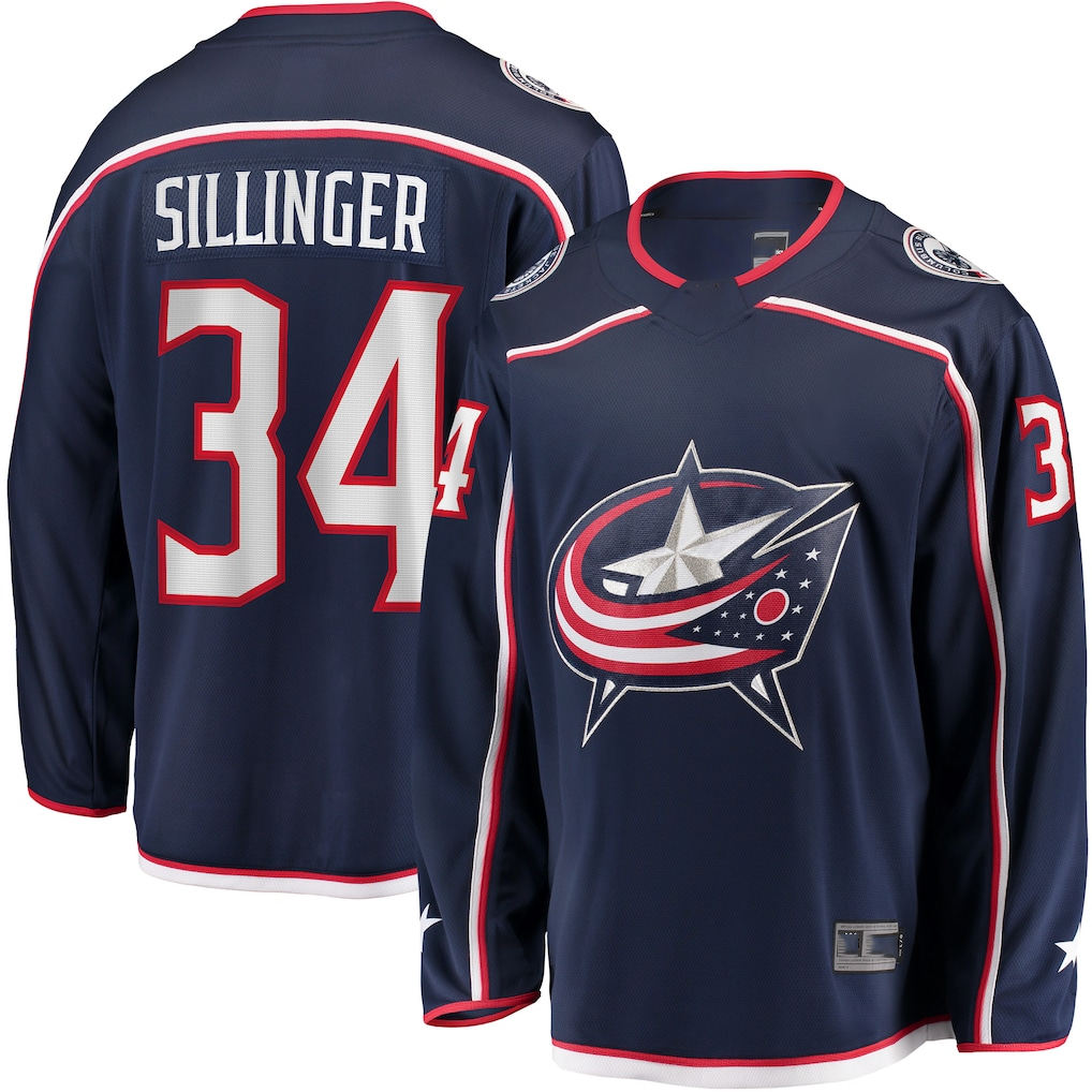 Punc CB.Jackets #38 Boone Jenner Navy Home Captain Patch Breakaway Player Jersey
