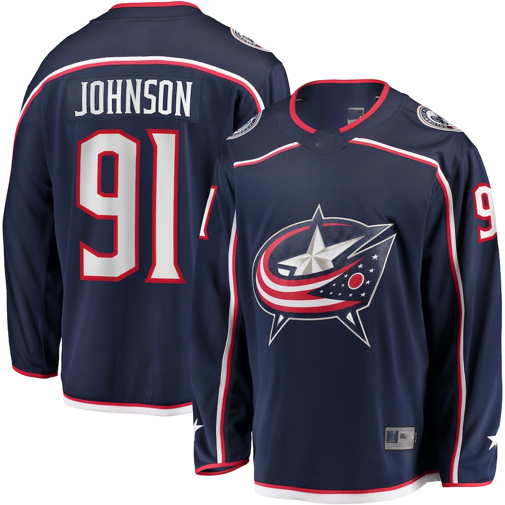 Punc CB.Jackets #91 Kent Johnson Navy Home Breakaway Jersey