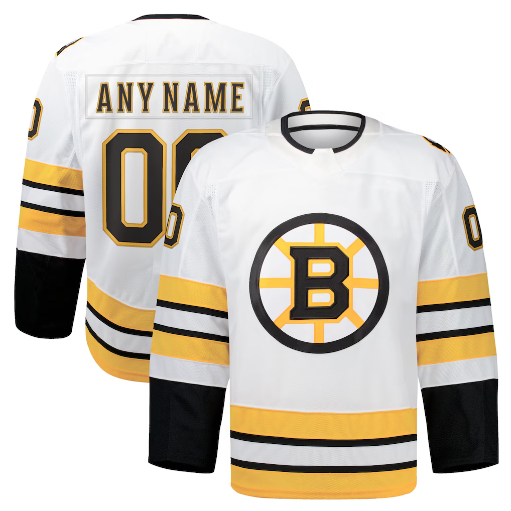 Punc Custom B.Bruins White Away Authentic Pro Stitched Jerseys