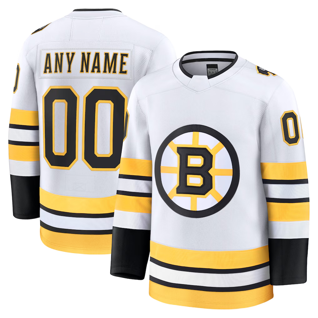 Punc Custom B.Bruins White Away Premium Stitched Jerseys