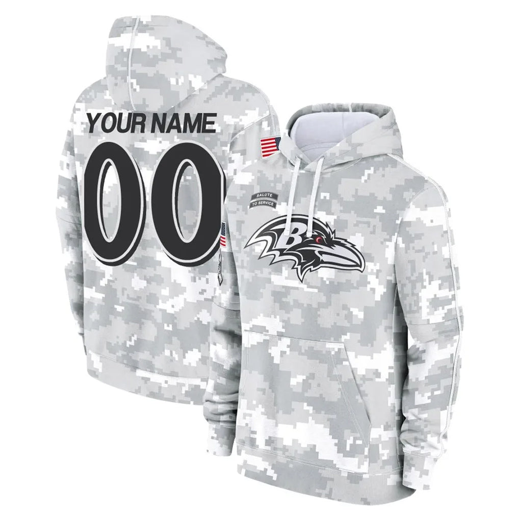 Punc Custom B.Ravens Arctic Camo Salute To Service Hoodie Any Name & Numbers Stitched Jerseys