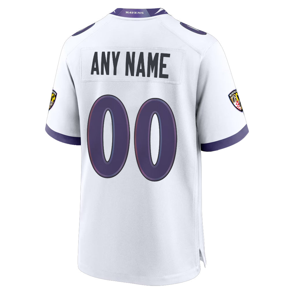 Punc Custom B.Ravens White Home Game Any Name & Numbers Stitched Jerseys