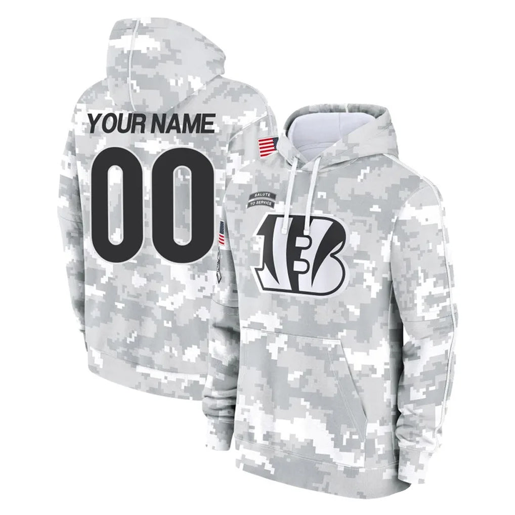 Punc Custom C.Bengals Arctic Camo Salute to Service Pullover Hoodie Limited Any Name & Numbers Stitched Jerseys