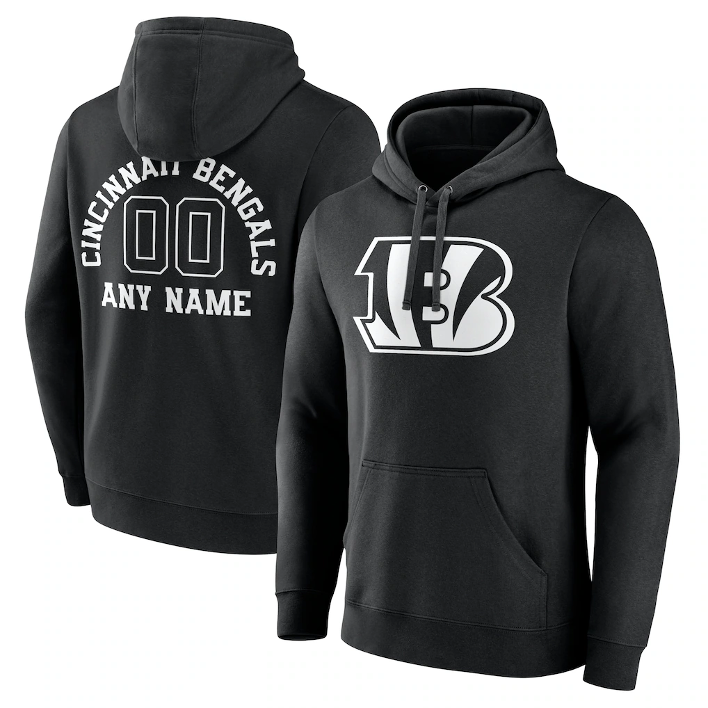 Punc Custom C.Bengals Black Personalized Name & Number Pullover Hoodie Stitched Jerseys