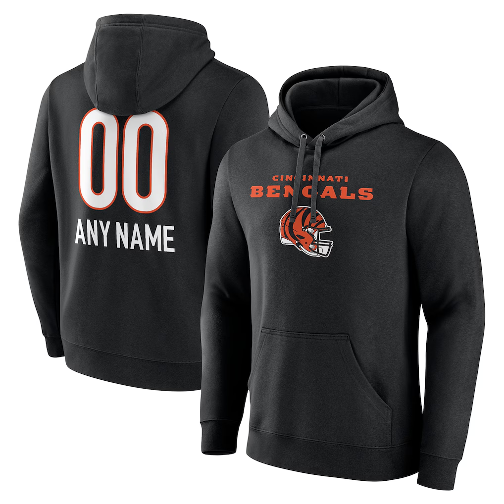 Punc Custom C.Bengals Black Personalized Name & Number Team Wordmark Pullover Hoodie Stitched Jerseys
