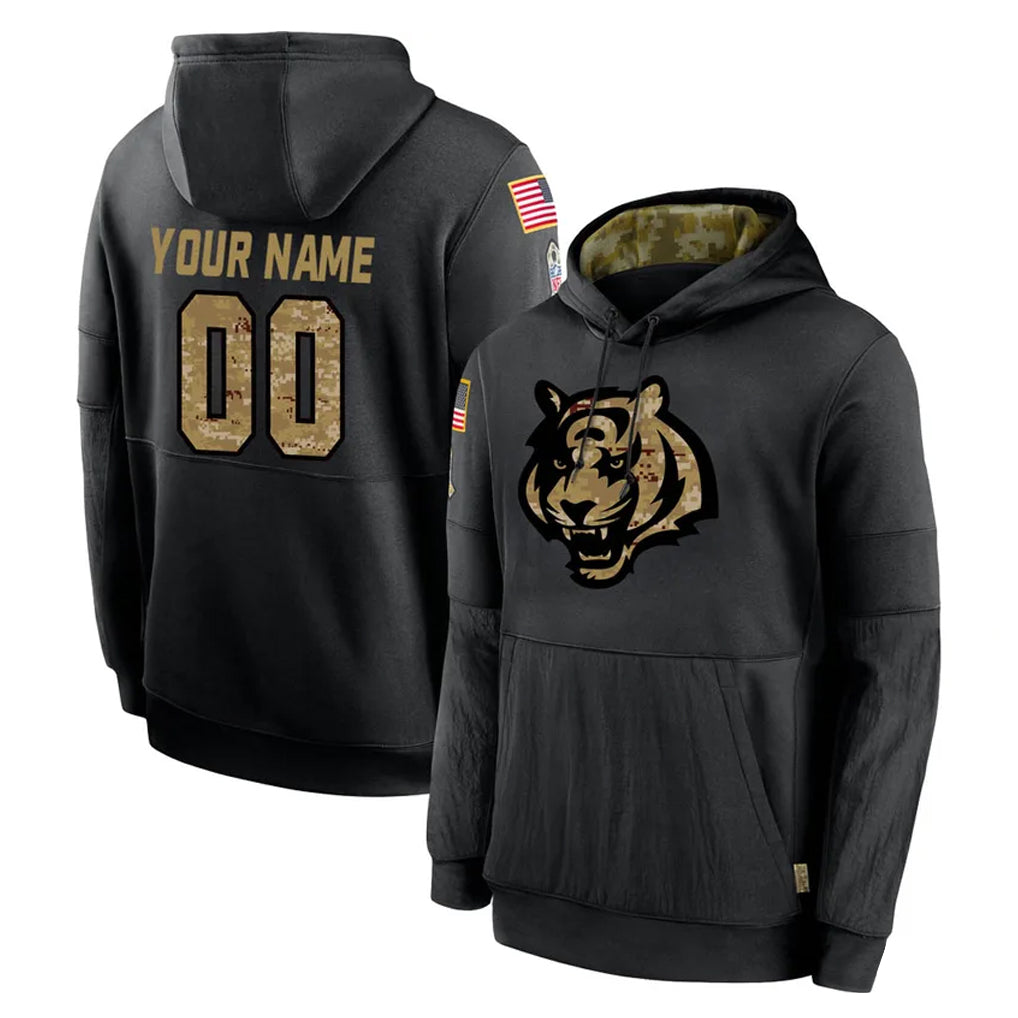 Punc Custom C.Bengals Black Salute to Service Pullover Hoodies Any Name & Numbers Stitched Jerseys