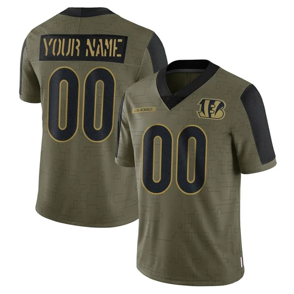 Punc Custom C.Bengals Olive Salute to Service Game Any Name & Numbers Stitched Jerseys