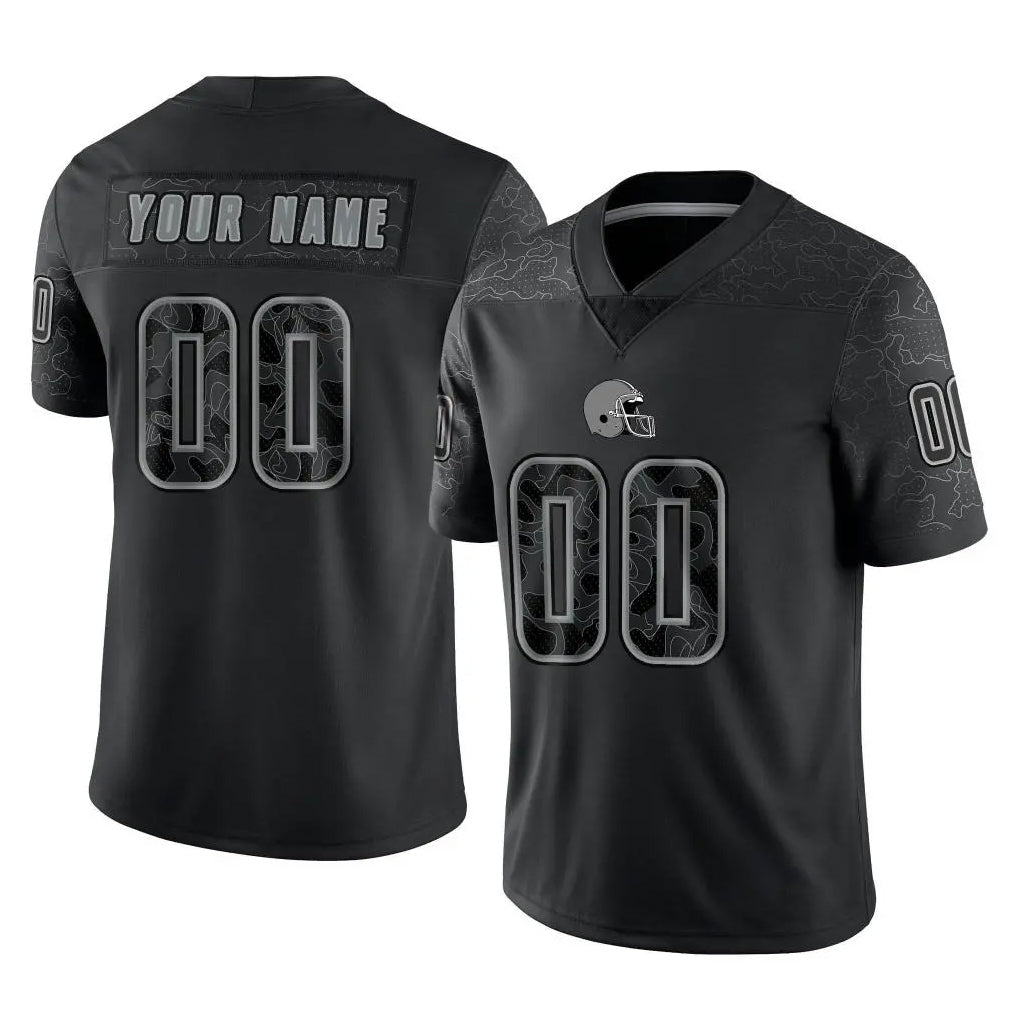 Punc Custom C.Browns Black Reflective Home Game Any Name & Numbers Stitched Jerseys