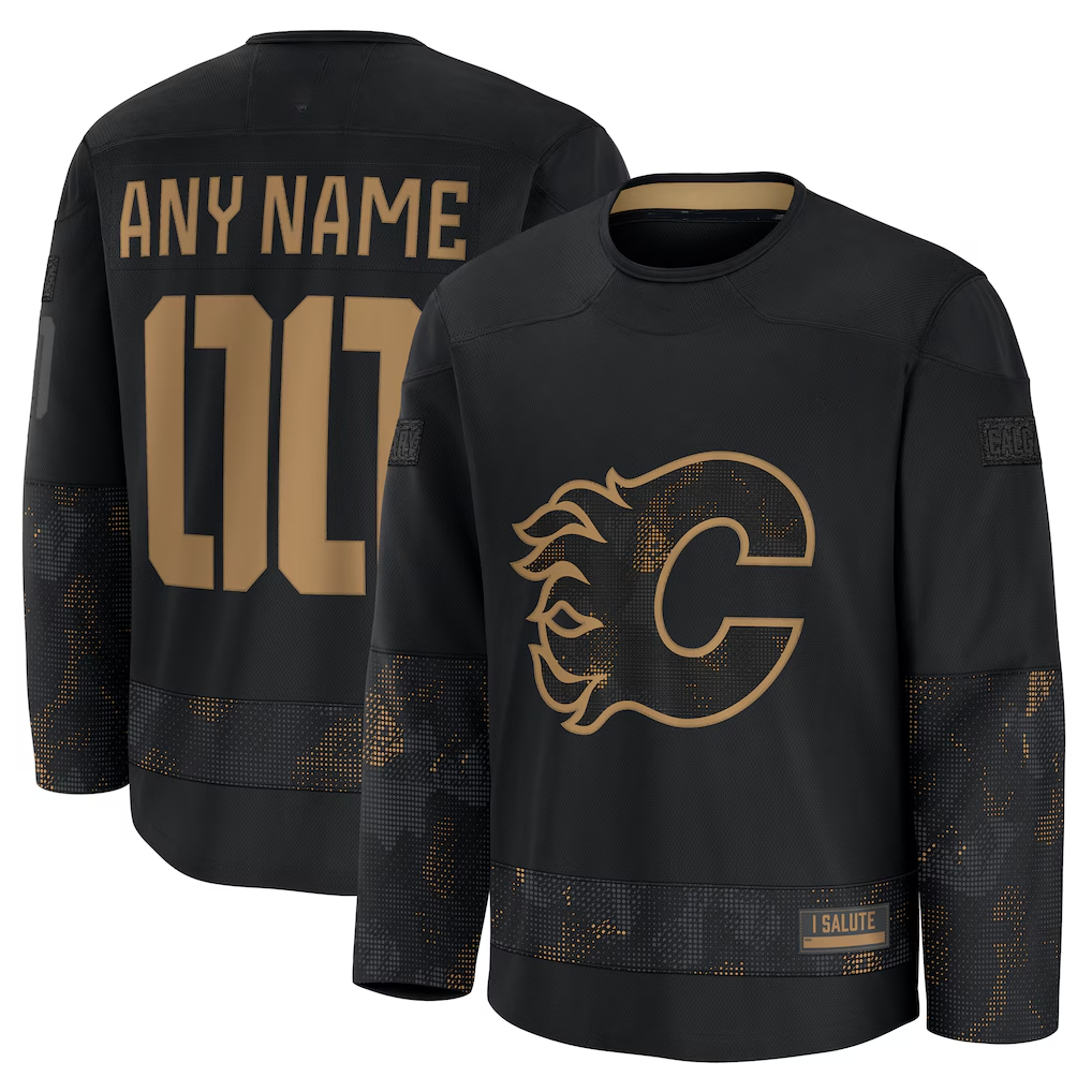 Punc Custom C.Flames Black 2024 Military Appreciation Practice Jerseys