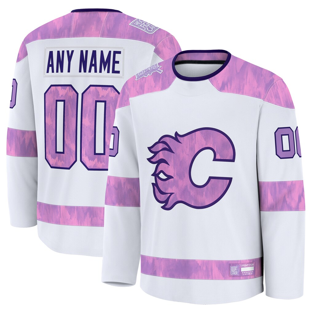 Punc Custom C.Flames White 2024 Hockey Fights Cancer Practice Jerseys