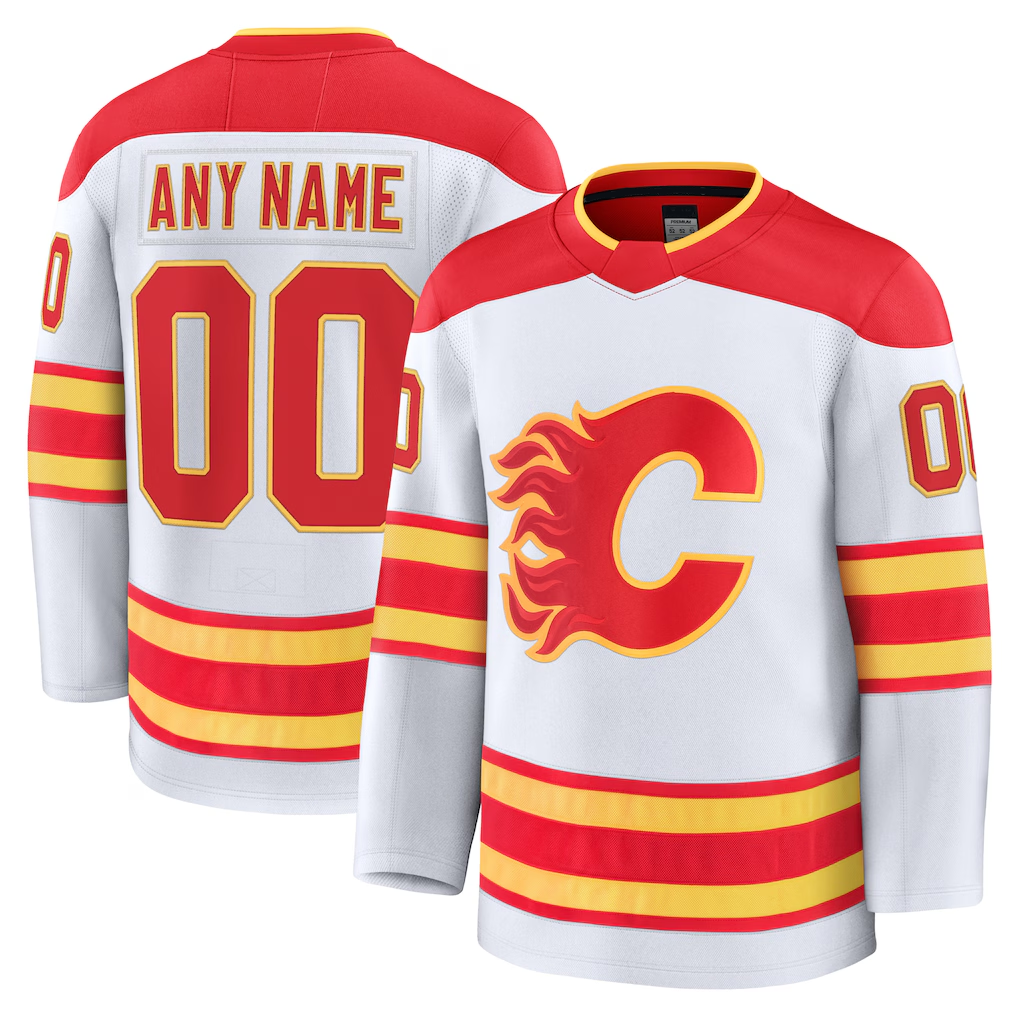 Punc Custom C.Flames White Away Premium Jerseys