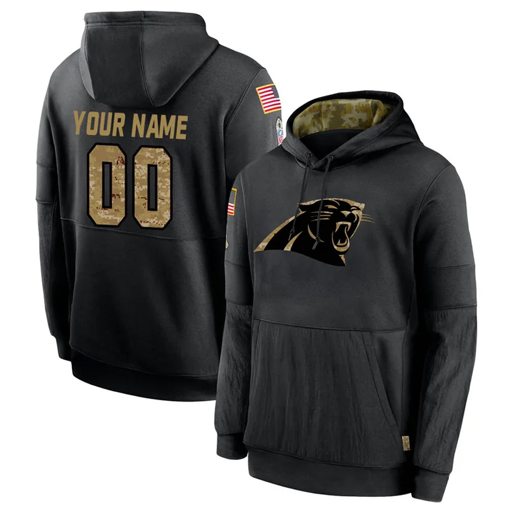 Punc Custom C.Panthers Black Salute to Service Pullover Hoodies Any Name & Numbers Stitched Jerseys