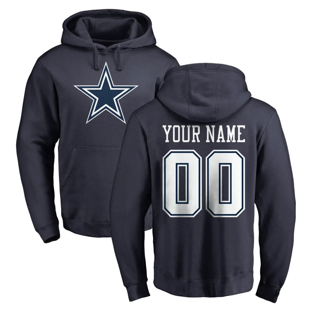 Punc Custom D.Cowboys Navy Pullover Hoodies Limited Any Name & Numbers Stitched Jerseys