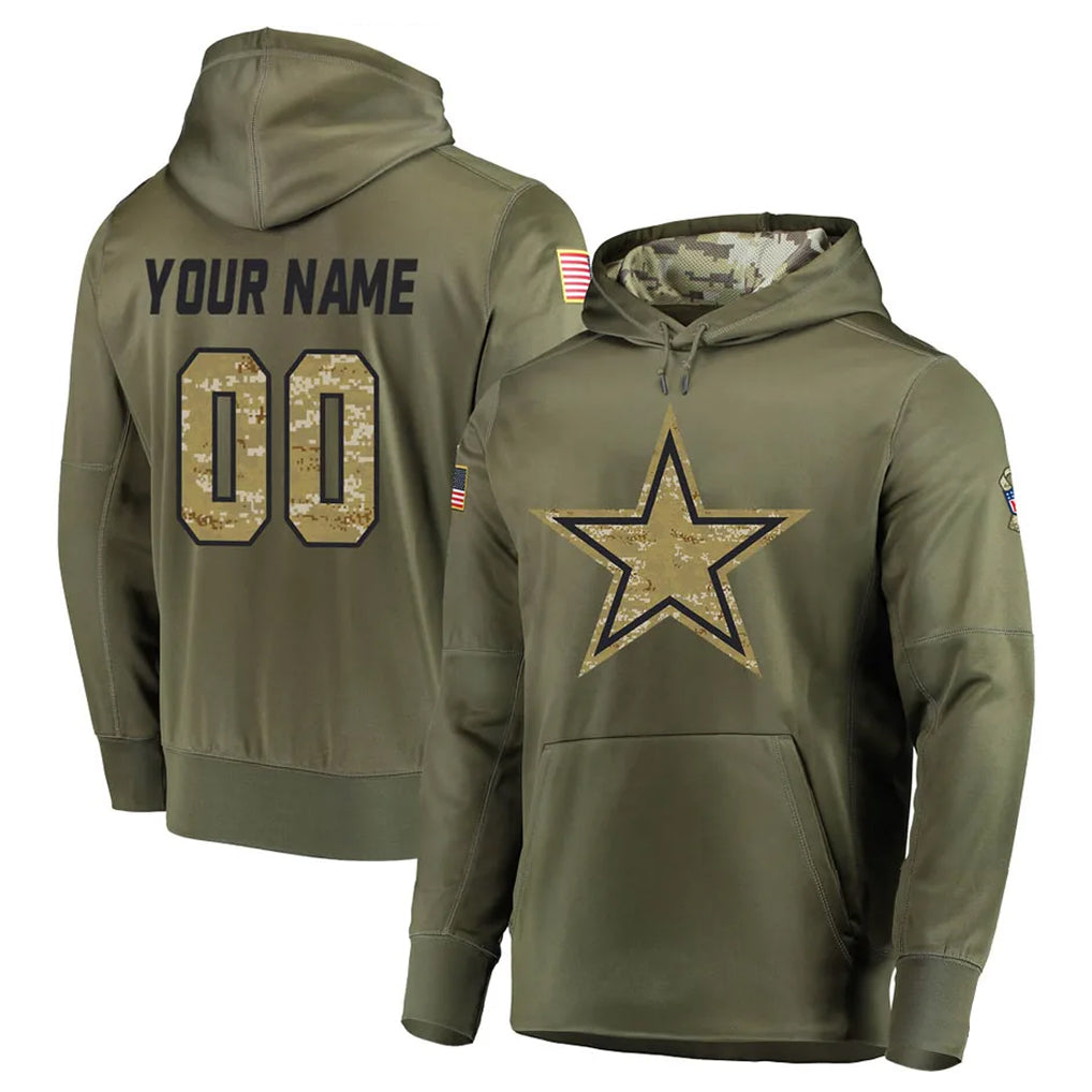 Punc Custom D.Cowboys Olive Salute to Service Pullover Hoodies Home Game Any Name & Numbers Stitched Jerseys