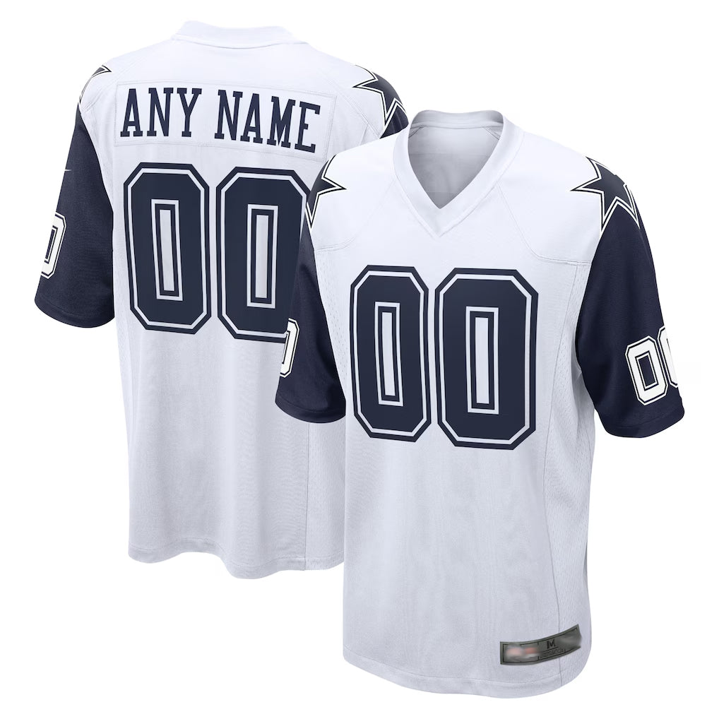 Punc Custom D.Cowboys White-Navy Home Game Any Name & Numbers Stitched Jerseys