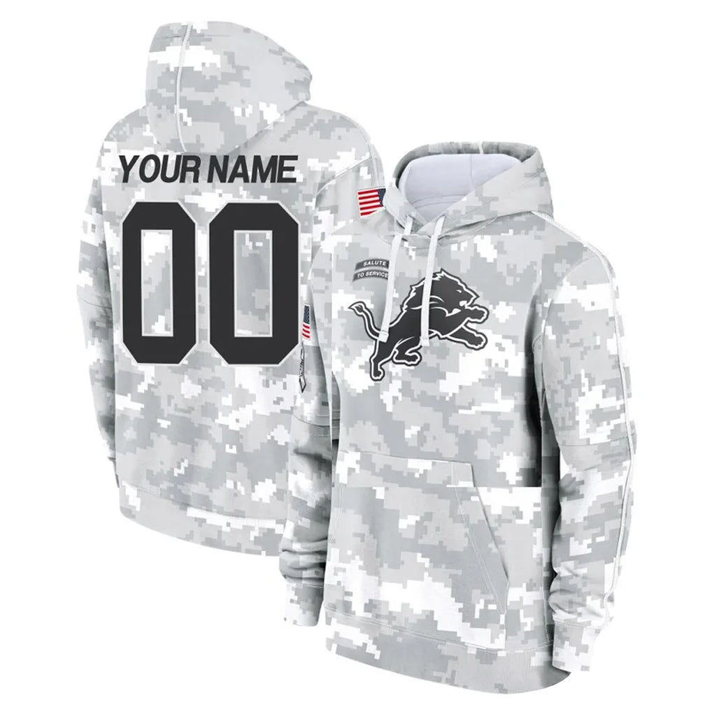 Punc Custom D.Lions Arctic Camo Salute to Service Hoodies Limited Game Any Name & Numbers Stitched Jerseys