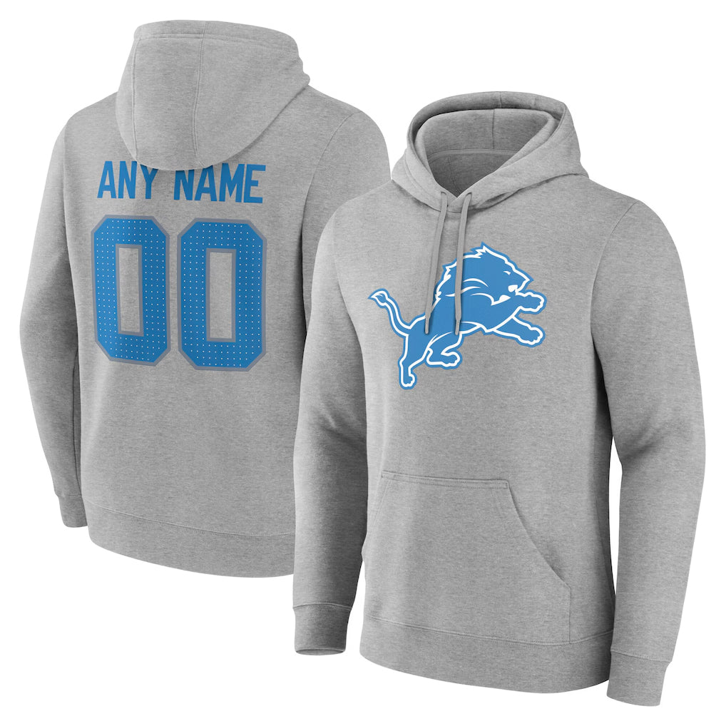 Punc Custom D.Lions Gray Pullover Hoodies Limited Any Name & Numbers Stitched Jerseys