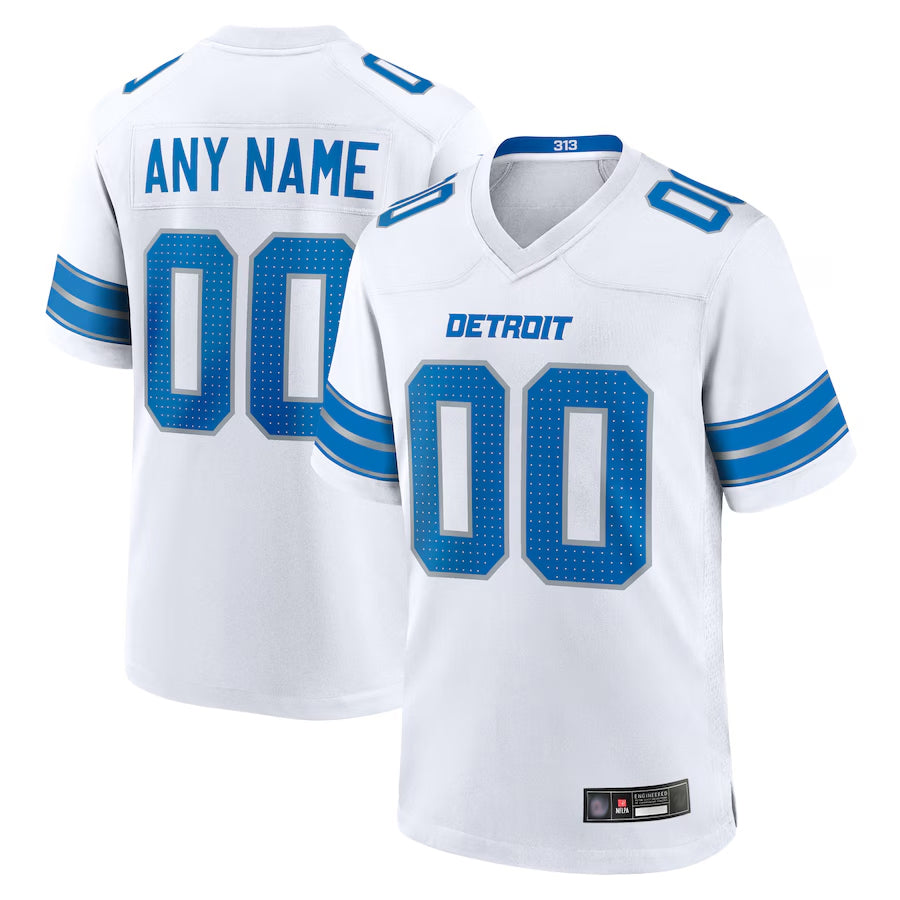 Punc Custom D.Lions White Home Game Stitched Jerseys