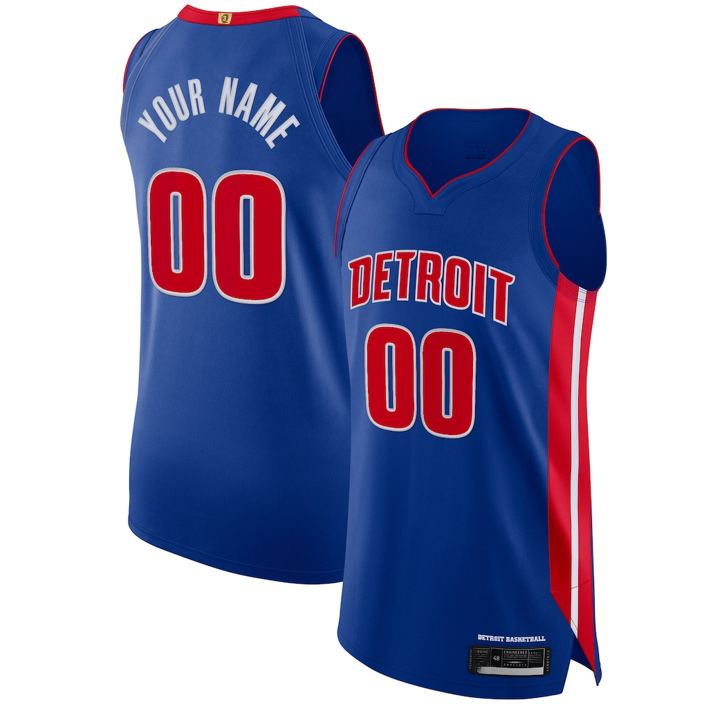 Punc Custom D.Pistons Blue Authentic Jerseys - Icon Edition