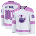 Punc Custom E.Oilers White 2024 Hockey Fights Cancer Practice Jerseys