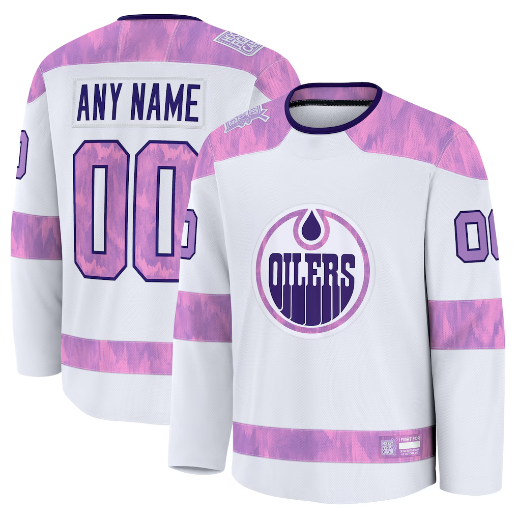 Punc Custom E.Oilers White 2024 Hockey Fights Cancer Practice Jerseys