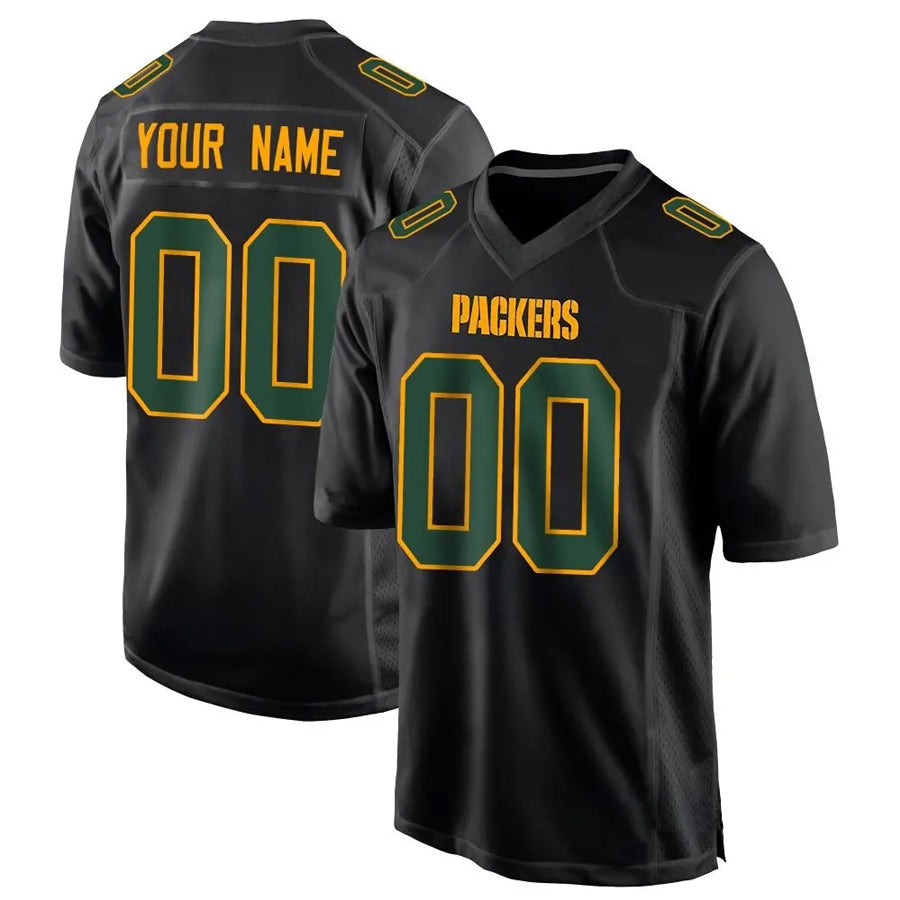Punc Custom GB.Packers Black Fashion Game Stitched Jerseys