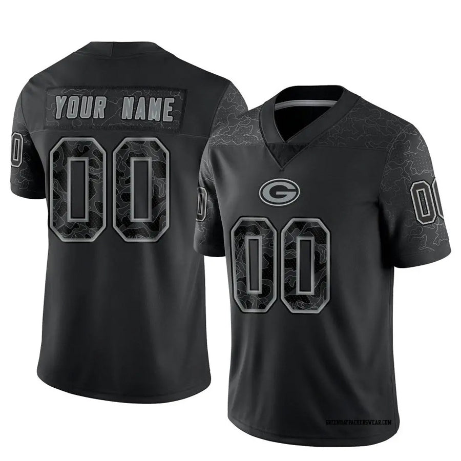 Punc Custom GB.Packers Black REFLECTIVE Limited Stitched Jerseys