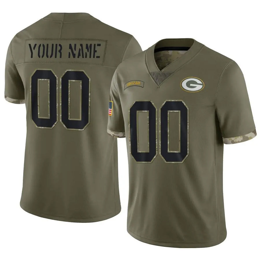 Punc Custom GB.Packers Salute To Service Olive Stitched Jerseys