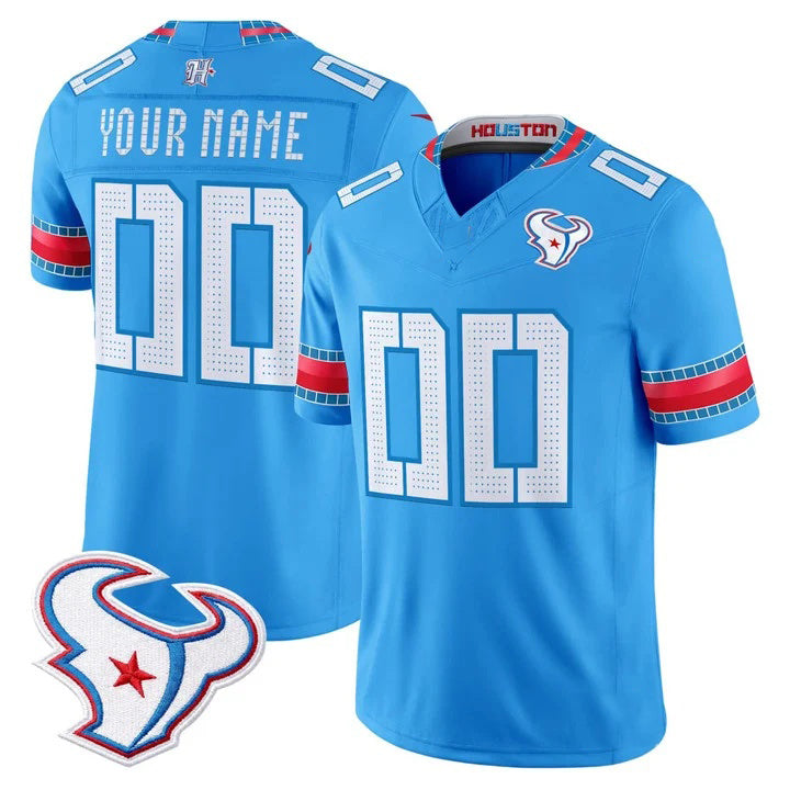 Punc Custom H.Texans Rivalries Blue Jersey - All Stitched