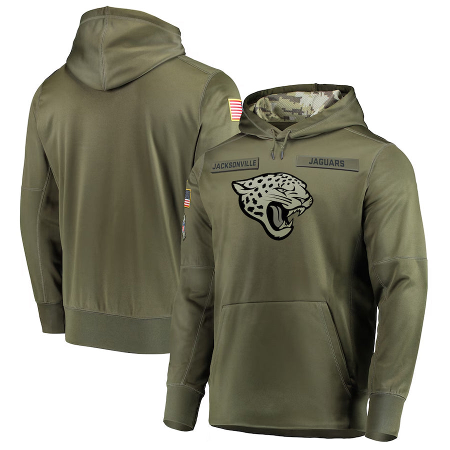 Punc Custom J.Jaguars Olive Salute to Service Pullover Hoodie Game Stitched Jerseys