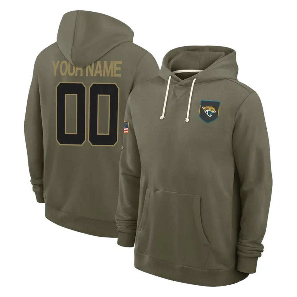 Punc Custom J.Jaguars Olive Salute to Service Pullover Hoodies Limited Any Name & Numbers Stitched Jerseys