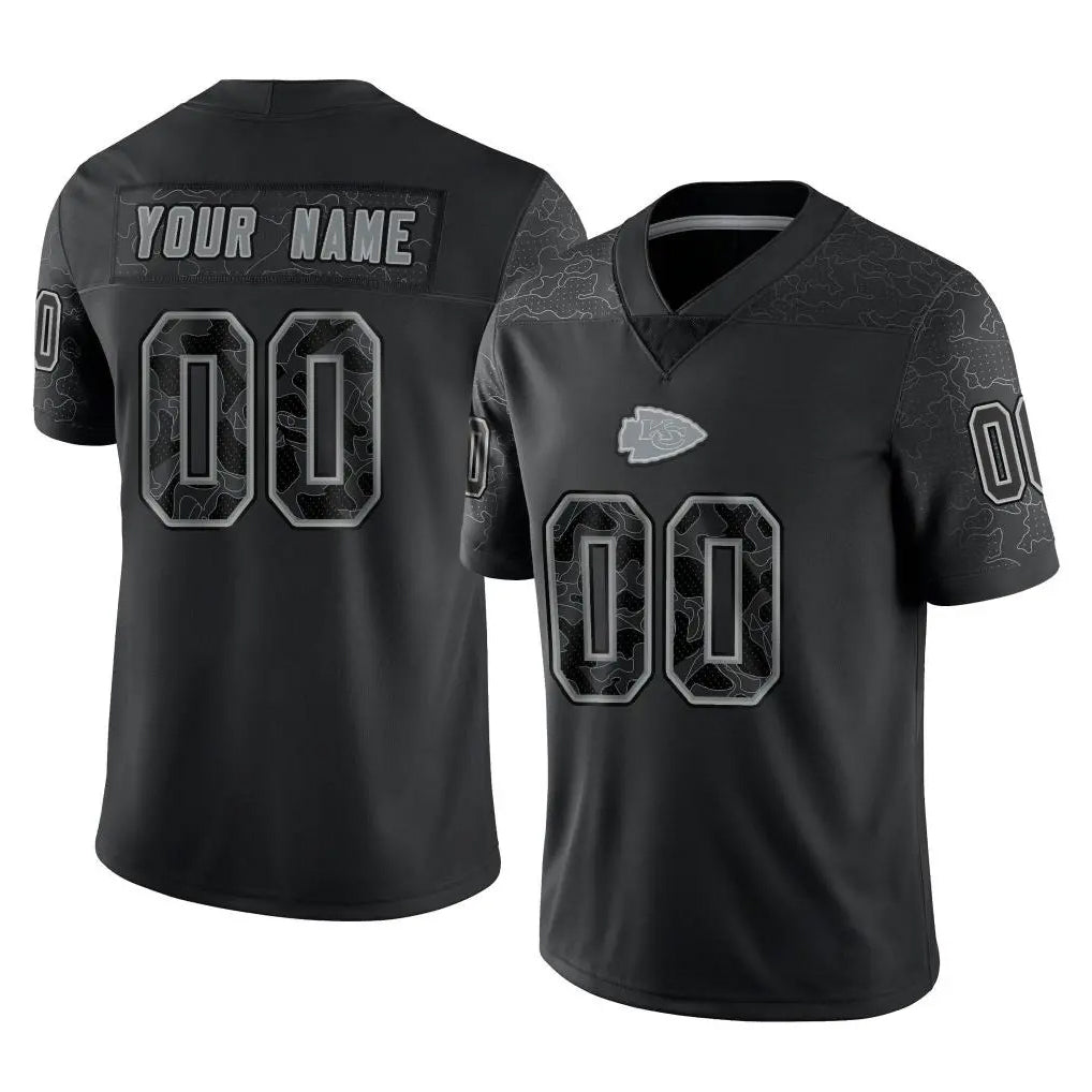 Punc Custom KC.Chiefs Black Limited Reflective Game Any Name & Numbers Stitched Jerseys