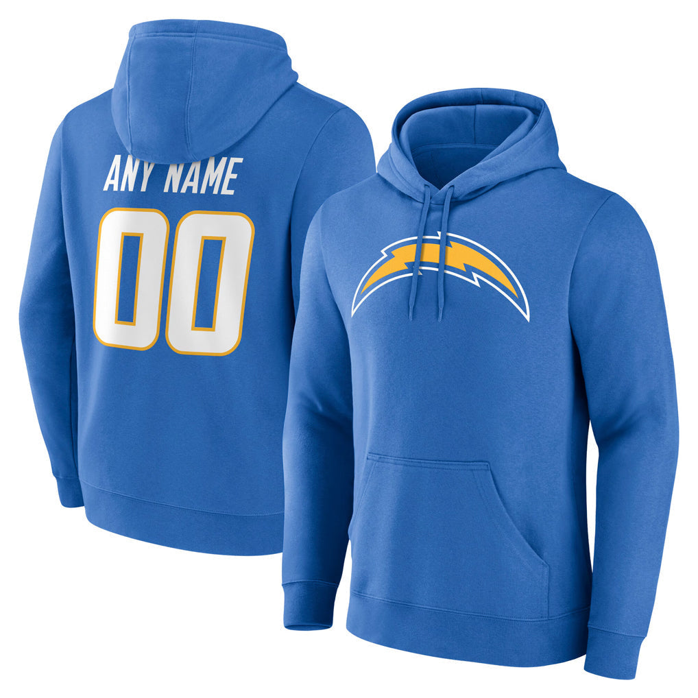 Punc Custom LA.Chargers Blue LOGO Pullover Hoodies Home Game Any Name & Numbers Stitched Jerseys