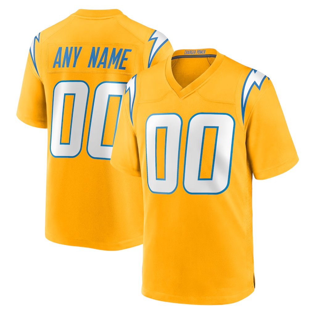 Punc Custom LA.Chargers Gold Alternate Charger Power Game Stitched Jerseys