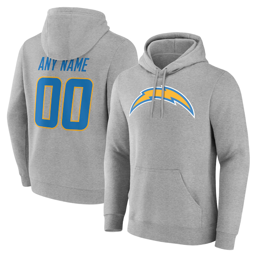 Punc Custom LA.Chargers Gray LOGO Pullover Hoodies Home Game Any Name & Numbers Stitched Jerseys