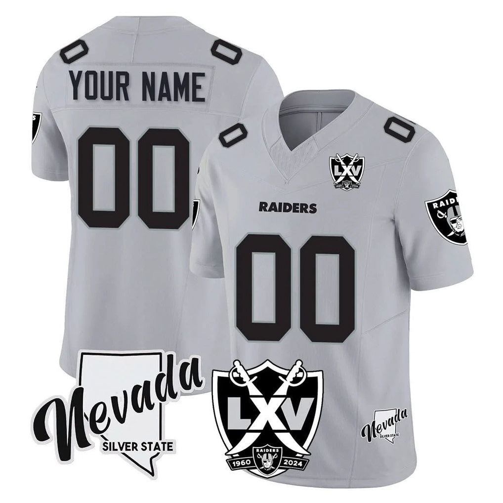 Punc Custom LV.Raiders Gray 65th Anniversary Vapor Limited Home Game Any Name & Numbers Stitched Jerseys