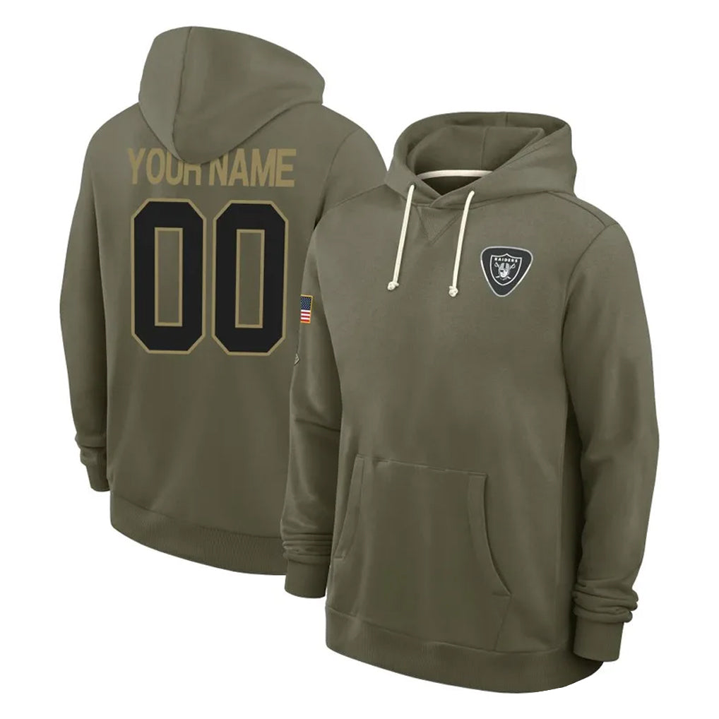 Punc Custom LV.Raiders Olive Salute to Service Pullover Hoodies Limited Any Name & Numbers Stitched Jerseys